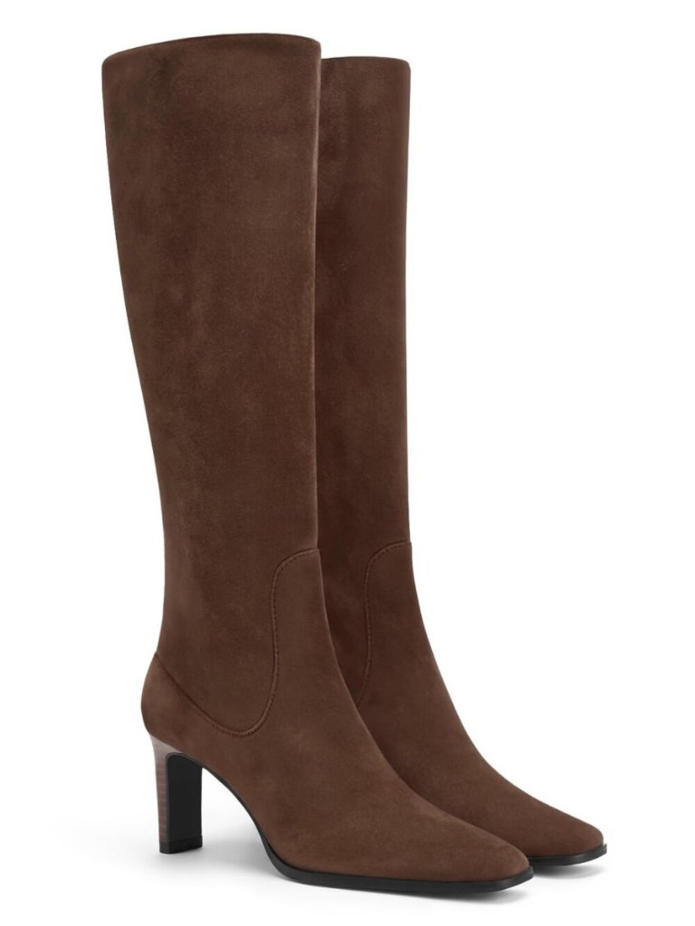 Knee High Boots Women Square Toe Chunky Heel Zipper Dress Tall Boots